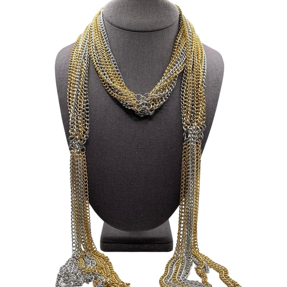 ❤️ Silver x Gold Chain Mail Scarf Necklace - Picture 5 of 6